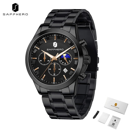 SAPPHERO Men's Business Watches Stainless Steel Strap Date Display & Chronograph Function Waterproof Men's Watch Rose Gold Watch