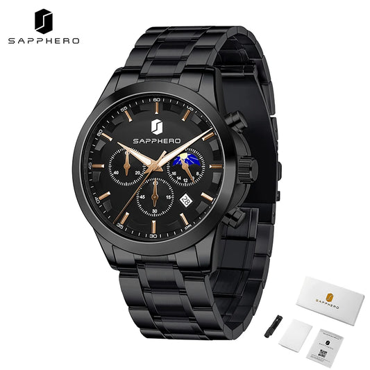 SAPPHERO Men's Business Watches Stainless Steel Strap Date Display & Chronograph Function Waterproof Men's Watch Rose Gold Watch