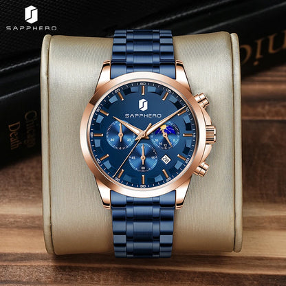 SAPPHERO Men's Business Watches Stainless Steel Strap Date Display & Chronograph Function Waterproof Men's Watch Rose Gold Watch