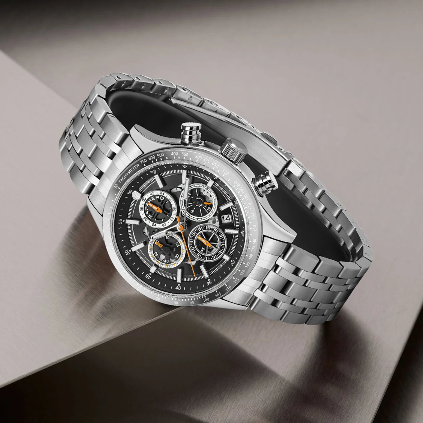 SAPPHERO Fashion Men Watch Mechanical Style Quartz Watch 50M Waterproof Clock Date Chronograph Watch  Gift Watch For Men