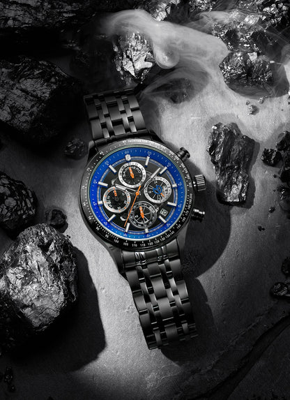 SAPPHERO Fashion Men Watch Mechanical Style Quartz Watch 50M Waterproof Clock Date Chronograph Watch  Gift Watch For Men