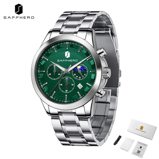 SAPPHERO Men's Business Watches Stainless Steel Strap Date Display & Chronograph Function Waterproof Men's Watch Rose Gold Watch