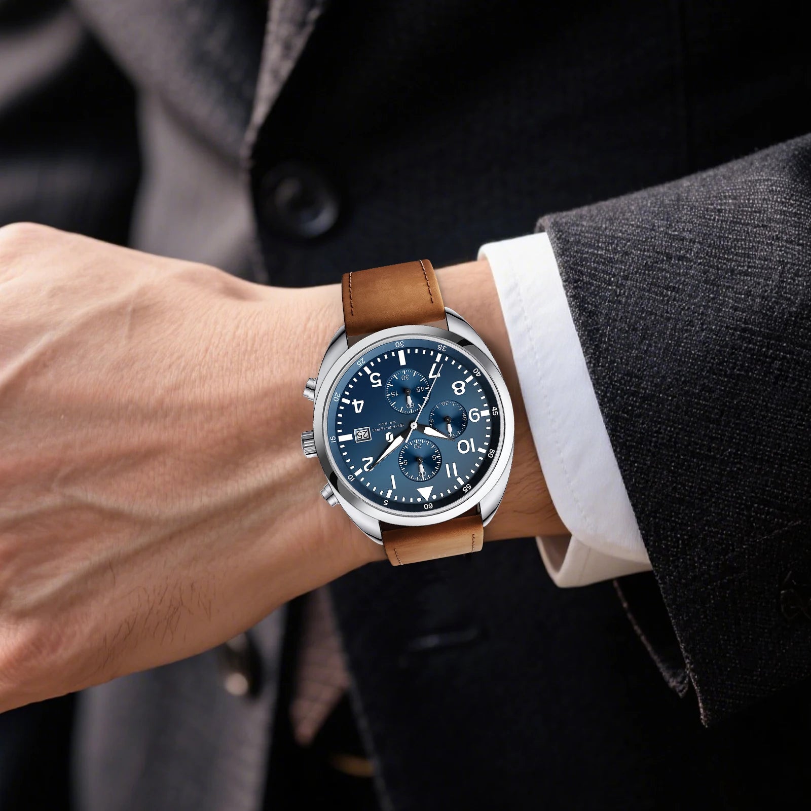 SAPPHERO Men's Quartz Watch Accurate 5ATM Waterproof Men's Watch Business Style Athleisure Watch Simple and Simple Design Clock