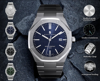 SAPPHERO Men's Business Stainless Steel Watch For Men Seiko Movement Classic Design Charming Men's Gift Waterproof Wrist Watch
