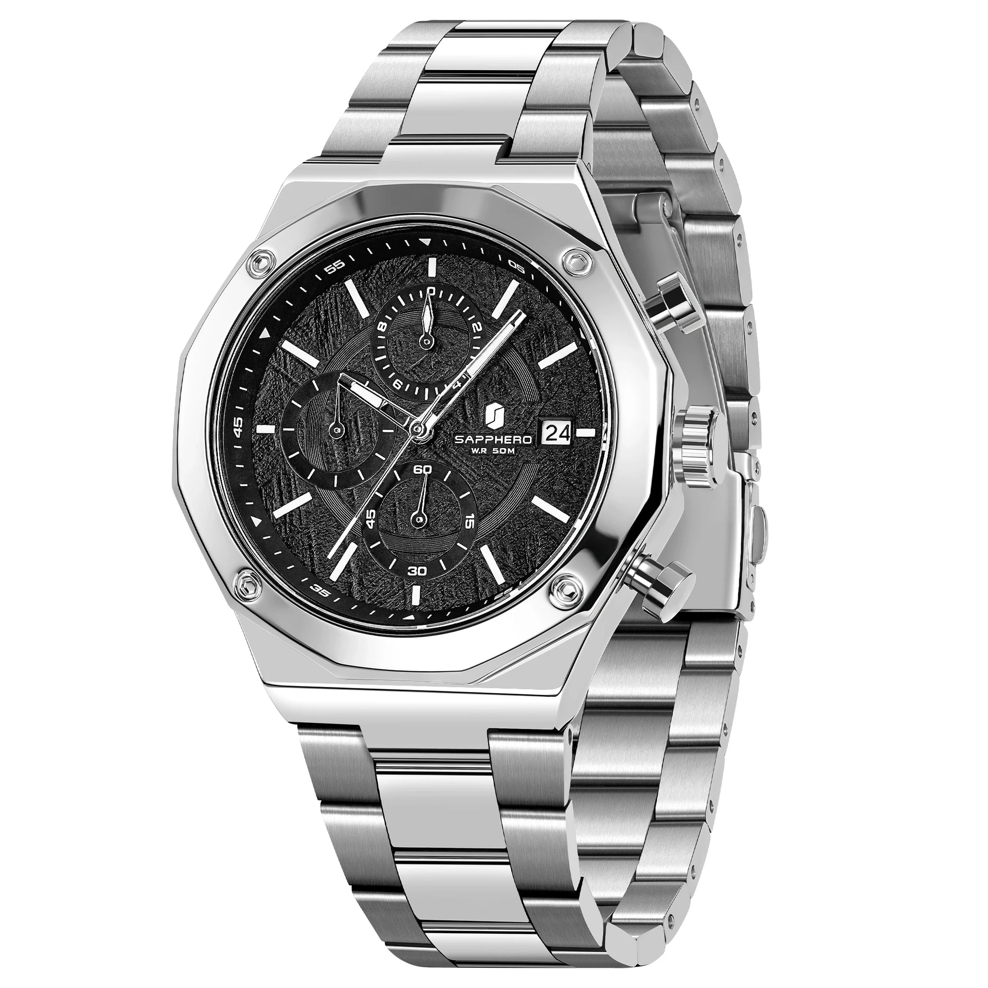 SAPPHERO Rose Gold Men Watch Fashion Luxury Clock Stainless Steel Watch 50m Water Resistance Watch For Men New Year Gifts