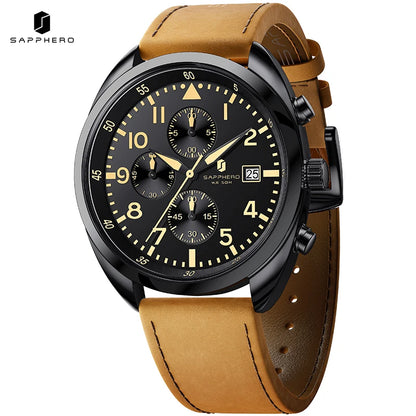 SAPPHERO Men's Quartz Watch Accurate 5ATM Waterproof Men's Watch Business Style Athleisure Watch Simple and Simple Design Clock