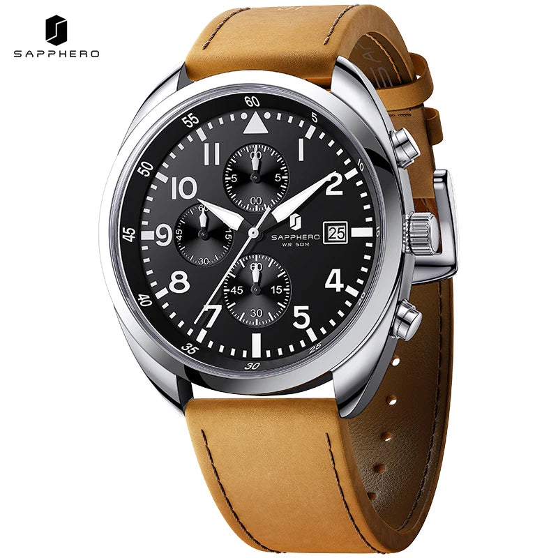 SAPPHERO Men's Quartz Watch Accurate 5ATM Waterproof Men's Watch Business Style Athleisure Watch Simple and Simple Design Clock