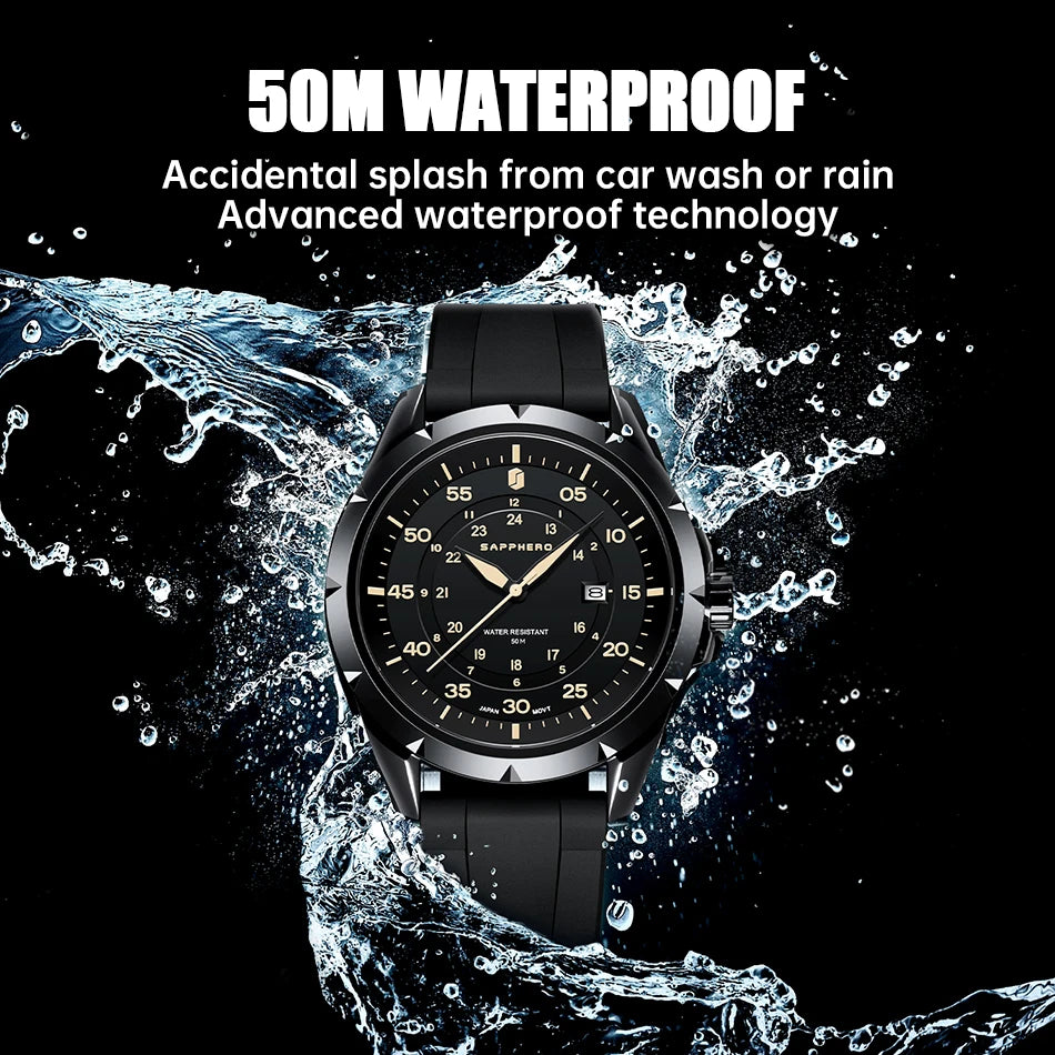 SAPPHERO Men Watch Luxury Quartz Clock 50M Waterproof Imported Movement Stainless Steel Watch Men's Gift Wristwatch