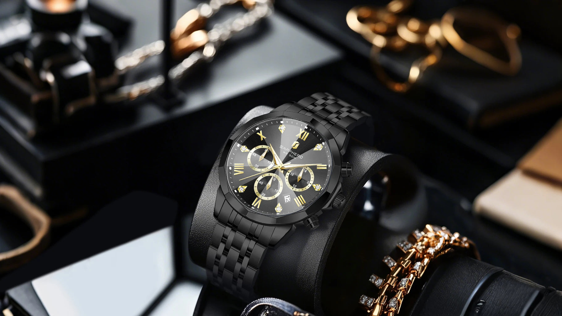 SAPPHERO Business Men's Watch Stainless Steel Watch 5 ATM Luminous Watch Date Display Tough Men's Gift Watch For Men