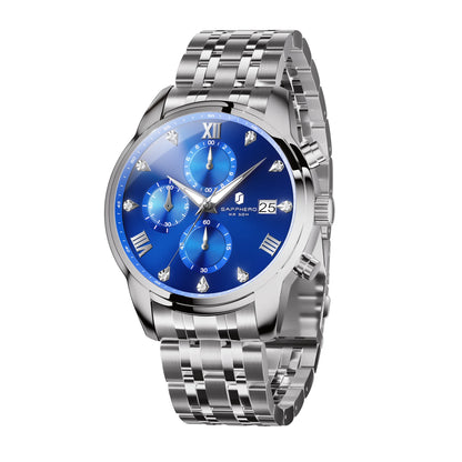 SAPPHERO Luxury Men's Watch Stainless Steel Watch Calendar Waterproof Clock 5ATM Men's Watch High-end Gift Box Clock