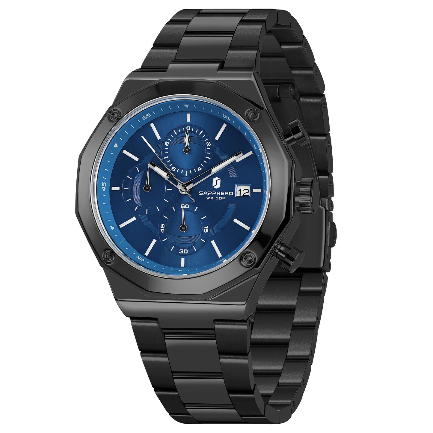 SAPPHERO Rose Gold Men Watch Fashion Luxury Clock Stainless Steel Watch 50m Water Resistance Watch For Men New Year Gifts