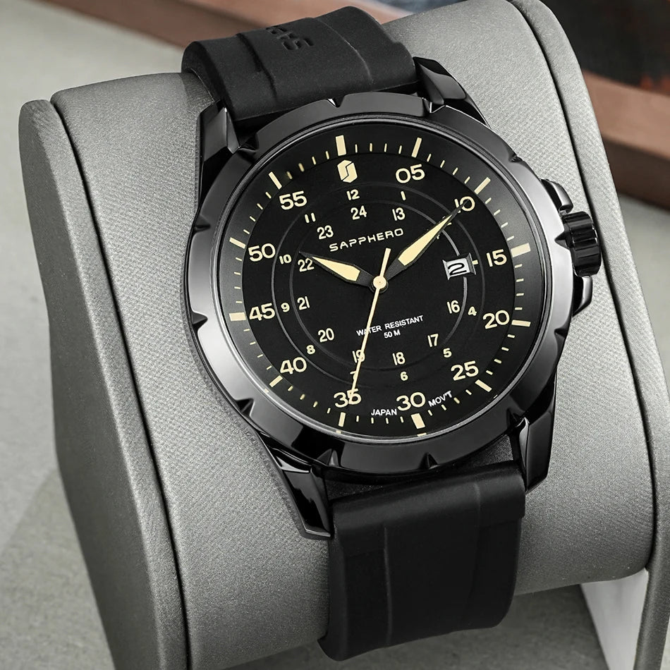 SAPPHERO Men Watch Luxury Quartz Clock 50M Waterproof Imported Movement Stainless Steel Watch Men's Gift Wristwatch