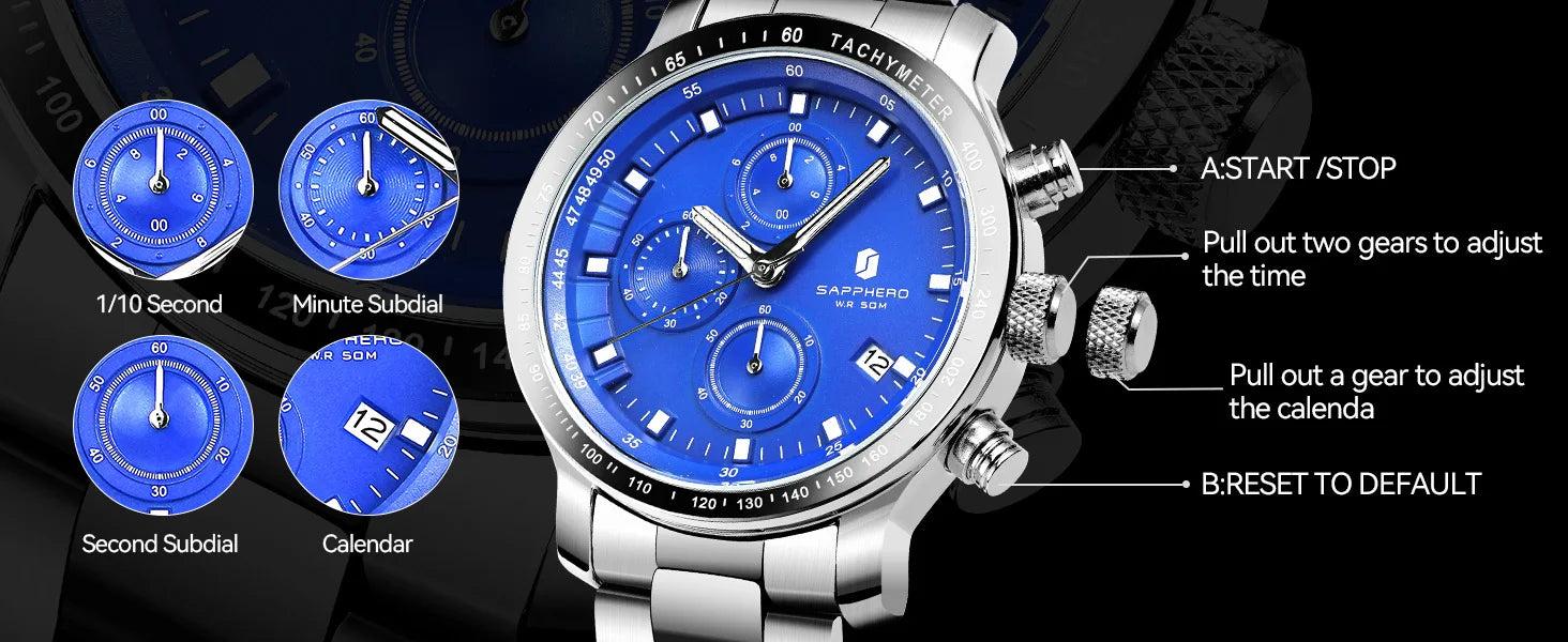 SAPPHERO Business Watch  Date Men's Wristwatch Simple Stainless Steel Watches 50m Waterproof Clock 2025 New Fashion Men's Gifts