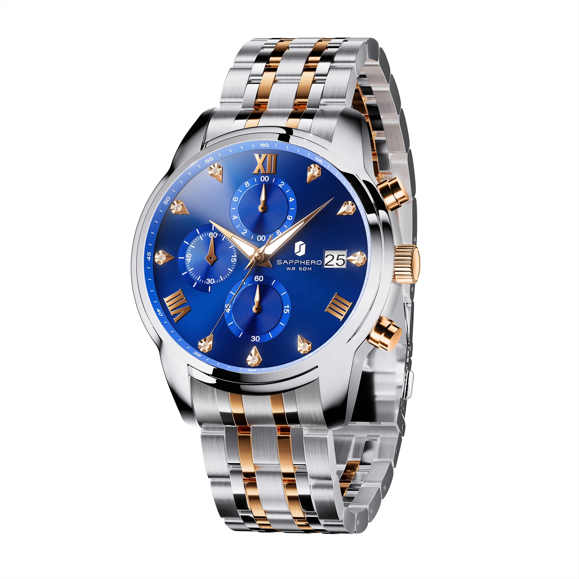 SAPPHERO Luxury Men's Watch Stainless Steel Watch Calendar Waterproof Clock 5ATM Men's Watch High-end Gift Box Clock