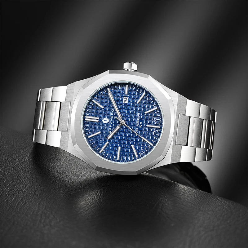 SAPPHERO Luxury Business Men's Watch Stainless Steel Waterproof Watch For Men Glowing Hand Date Function Tough Men Gift Watch