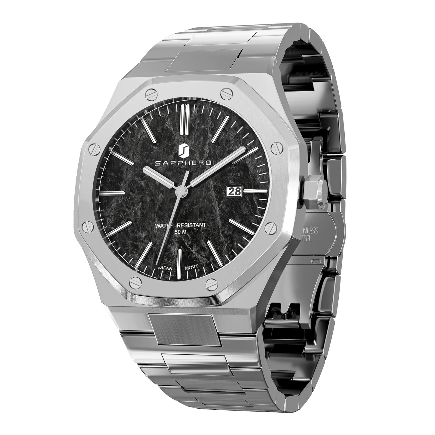 SAPPHERO Men's Business Stainless Steel Watch For Men Seiko Movement Classic Design Charming Men's Gift Waterproof Wrist Watch