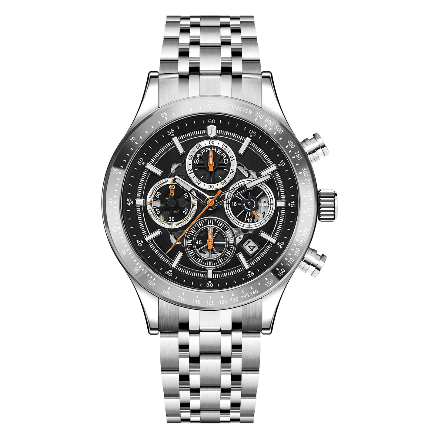 SAPPHERO Fashion Men Watch Mechanical Style Quartz Watch 50M Waterproof Clock Date Chronograph Watch  Gift Watch For Men