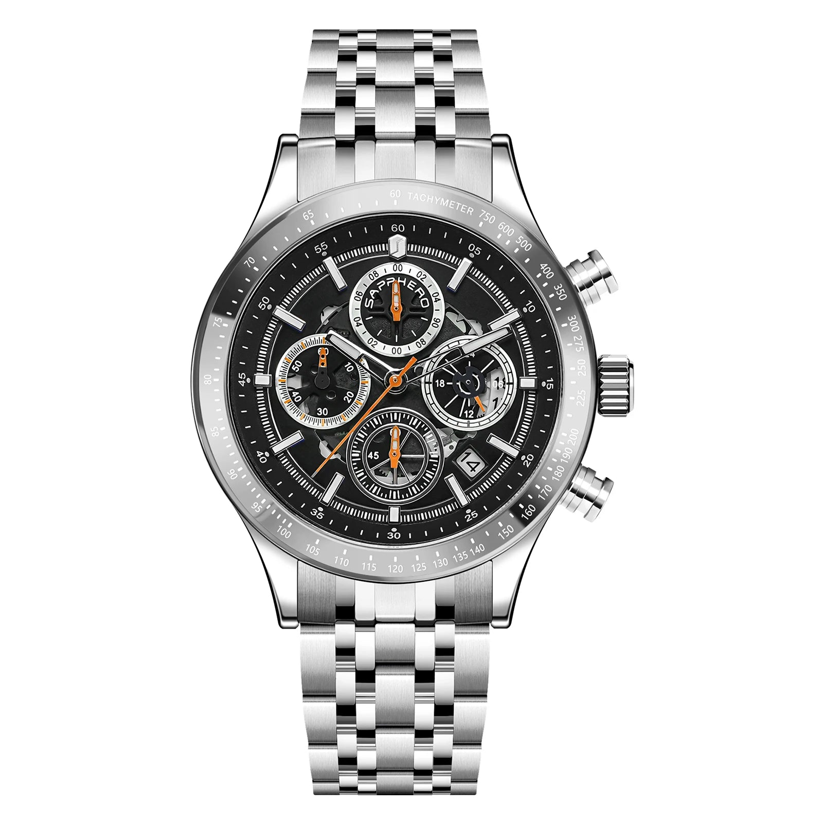 SAPPHERO Fashion Men Watch Mechanical Style Quartz Watch 50M Waterproof Clock Date Chronograph Watch  Gift Watch For Men