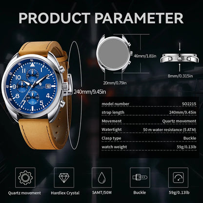 SAPPHERO Men's Quartz Watch Accurate 5ATM Waterproof Men's Watch Business Style Athleisure Watch Simple and Simple Design Clock