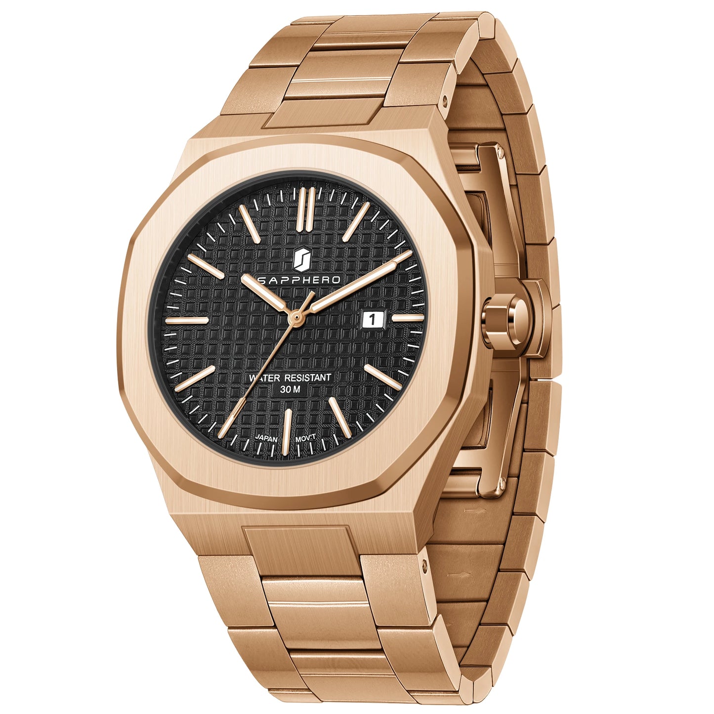SAPPHERO Luxury Business Men's Watch Stainless Steel Waterproof Watch For Men Glowing Hand Date Function Tough Men Gift Watch