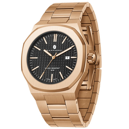 SAPPHERO Luxury Business Men's Watch Stainless Steel Waterproof Watch For Men Glowing Hand Date Function Tough Men Gift Watch