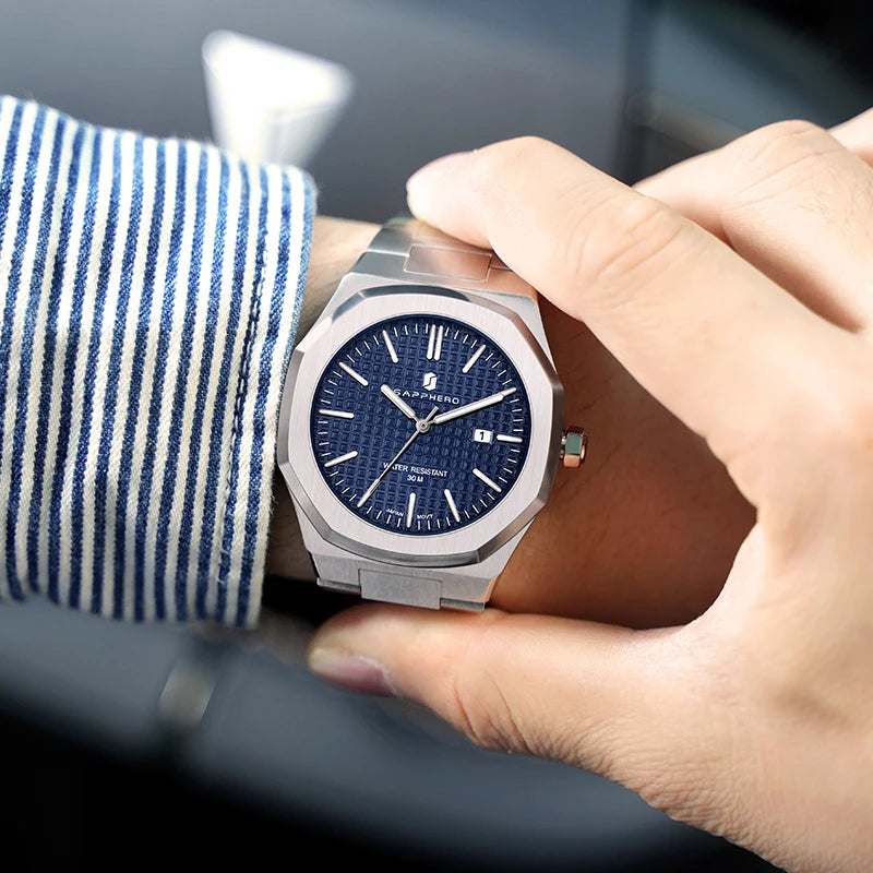 SAPPHERO Luxury Business Men's Watch Stainless Steel Waterproof Watch For Men Glowing Hand Date Function Tough Men Gift Watch
