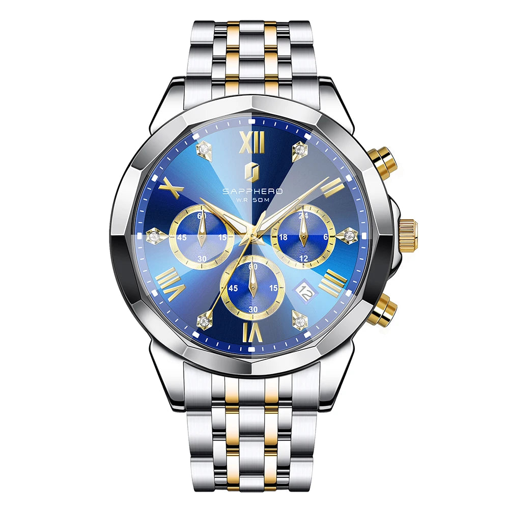 SAPPHERO Business Men's Watch Stainless Steel Watch 5 ATM Luminous Watch Date Display Tough Men's Gift Watch For Men
