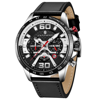 SAPPHERO Sports Men's Watch Rose Gold Watch Leather Strap Date Luminous Waterproof Chronograph Quartz Watch Men's Accessories