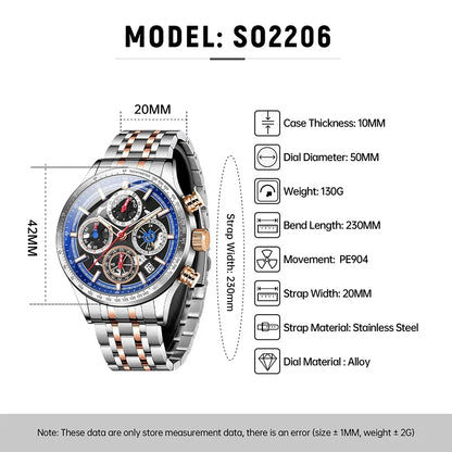 SAPPHERO Fashion Men Watch Mechanical Style Quartz Watch 50M Waterproof Clock Date Chronograph Watch  Gift Watch For Men