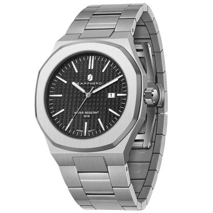 SAPPHERO Luxury Business Men's Watch Stainless Steel Waterproof Watch For Men Glowing Hand Date Function Tough Men Gift Watch