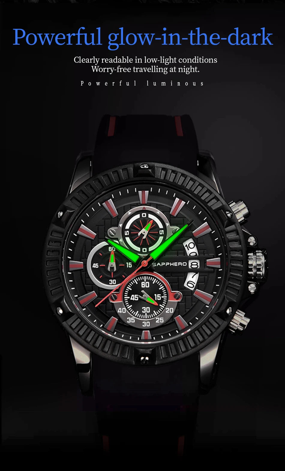 SAPPHERO Men's Quartz Watch Waterproof Sports Watch Silicone Strap Military Watch Luxury Brand Gift Clock Accurate Timepiece