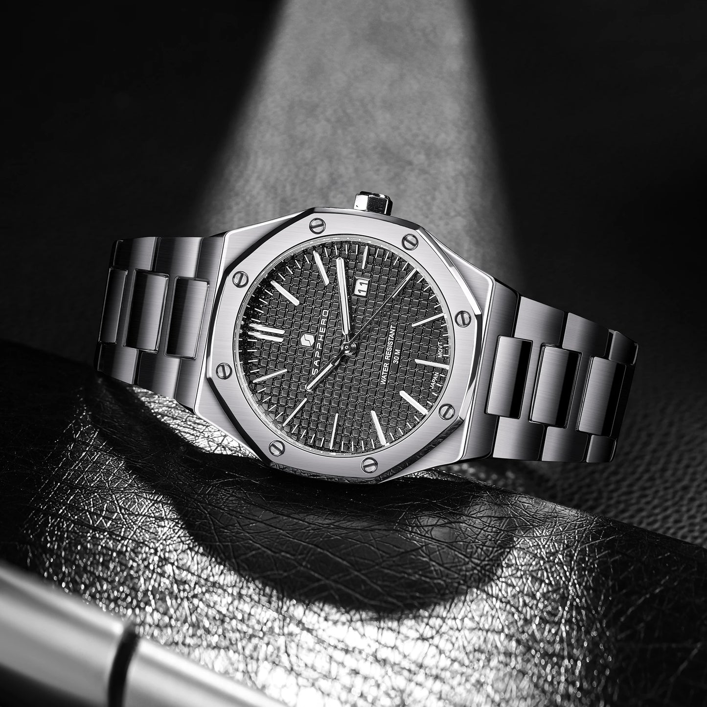 SAPPHERO Men's Business Stainless Steel Watch For Men Seiko Movement Classic Design Charming Men's Gift Waterproof Wrist Watch