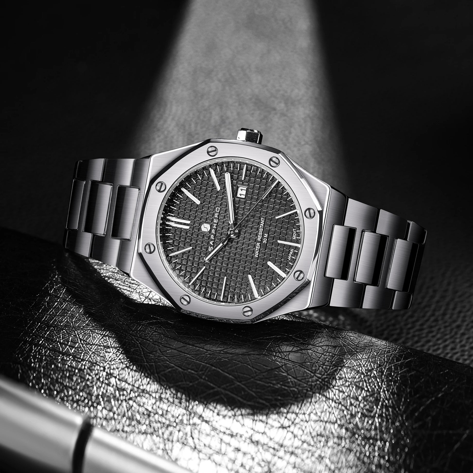 SAPPHERO Men's Business Stainless Steel Watch For Men Seiko Movement Classic Design Charming Men's Gift Waterproof Wrist Watch